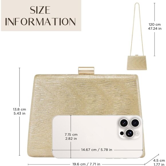 ⚡ Women's Detachable Chain Sparkly Evening Formal Parties Gold Clutch Bag - Picture 6 of 9